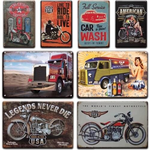 Shabby Chic Metal Wall Art Tin Sign Vintage Motorcycles Truck Bicycle Metal Sign Family Man Cave Living Room Home Decoration