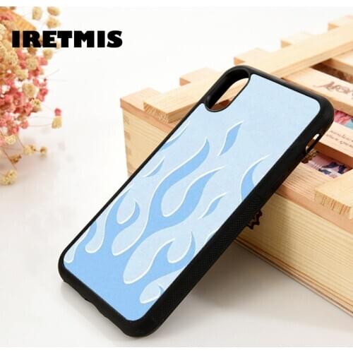 Iretmis 5 5S SE 6 6S TPU Silicone Rubber Phone Case Cover for iPhone 7 8 Plus X Xs 11 12 MINI Pro Max XR Baby Blue Fire Flame