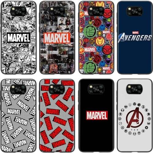 Marvel Logo Avengers Silicone For Xiaomi Poco X3 NFC M3 M2 X2 F3 F2 Pro C3 F1 Mi Play Mix 3 A2 A1 6X 5X Black Soft Phone Case