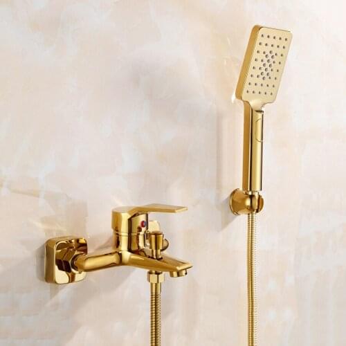Bathroom Shower Faucet Mixer Set Gold Brass Bathroom Bathtub Shower Faucet Bath Shower Tap Shower Head Wall Mixer Taps