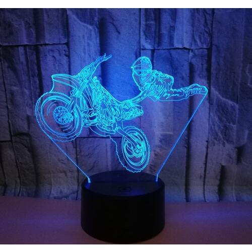 3D LED Night Light Motorcycle Stunt 7 Color Change Home Decoration Lamp Amazing Visualization Illusion Table Lamp Children Gift