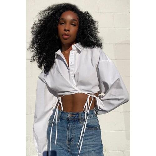 Waist cross tie rope shirt hot girl European and American style womens tie rope short solid color shirt crop tops crop top