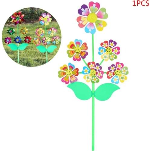 OOTDTY 6 Wheel Cartoon Windmill Toys Whirligig Wind Spinner Pinwheel Yard Garden Decoration DIY Handmade Craft