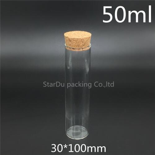 High-quality 30*100mm 50ml Wishing Glass Bottle with Cork ,50cc Glass Vials Display Bottles Wholesale cork bottle 200pcs