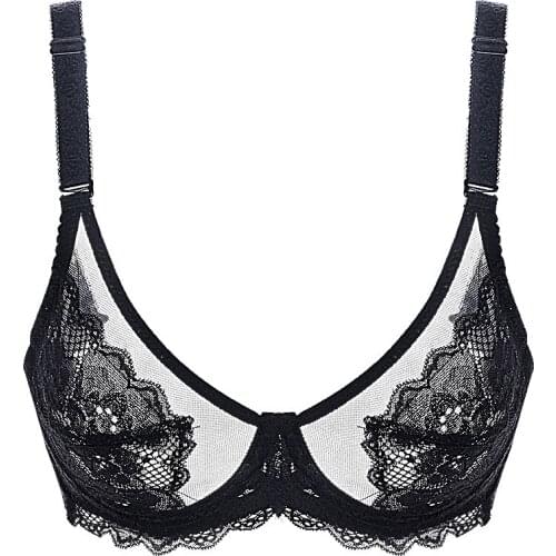 Xianqifen plus size ultra thin lace underwire bras for women sexy bralette minimizer push up brassiere girl mesh floral ABCD cup