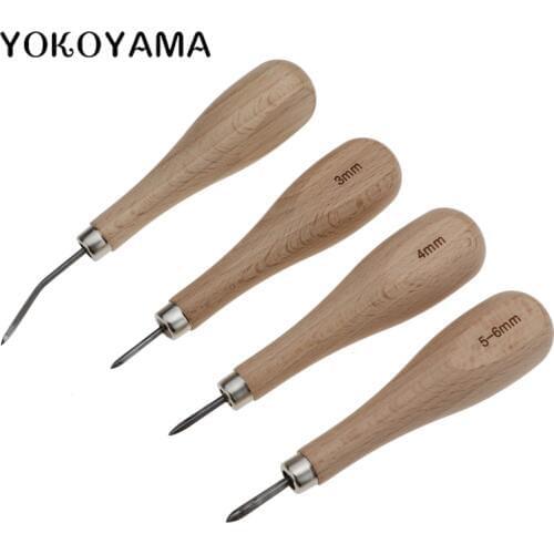 YOKOYAMA 3/4/5/6mm Beech Wooden Cone Leather Diamond Awl Sewing Kit Handle Diamond Drill Reaming DIY Sewing Leather Tool