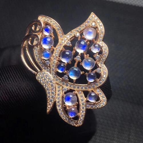 Natural light blue moonstone Elegant Luxurious Butterfly brooch Pendant natural gemstone brooch S925 silver women gift jewelry