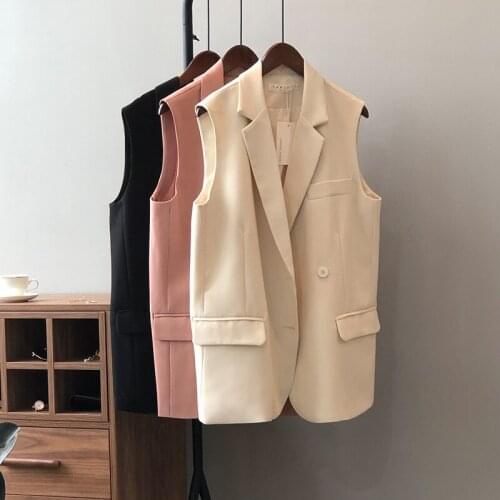 Spring Autumn New Women Vest Black High Quality Casual Double-breasted Long Jacket Ladies Office Blazer Sleeveless Waistcoat New