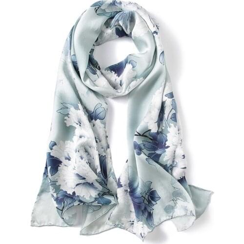 Silk Scarf Women Spring Autumn Winter Printed Floral Lady Wrap Soft Natural 100% Silk Long Scarf Shawl