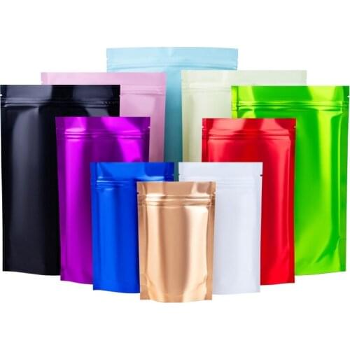 1000Pcs Colorful Matt Stand up Aluminum Foil Ziplock Bag Snack Cookie Tea Coffee Packaging Bag Doypack Purple Foil Zipper Bag