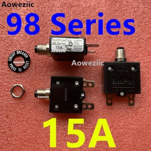 2Pcs KUOYUH 98 Series 15A Thermal overcurrent overload protector Manual reset Switch fuse Leakage switch Circuit breaker