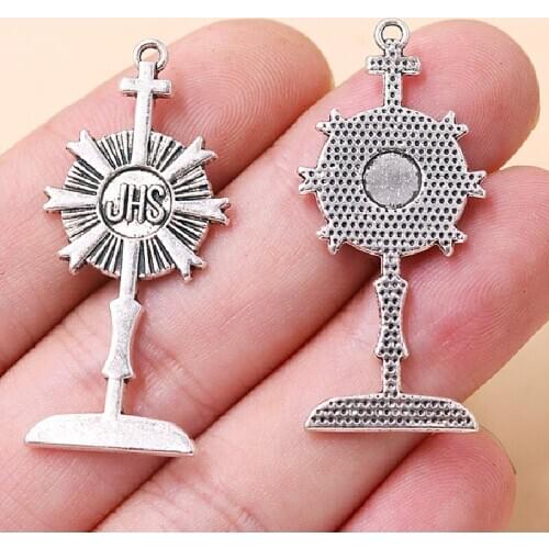 8pcs Silver Plated Christian Catholic J.H.S Charm Memorial Cup Vintage Necklace Earrings Pendants DIY Jewelry Handicraft Making