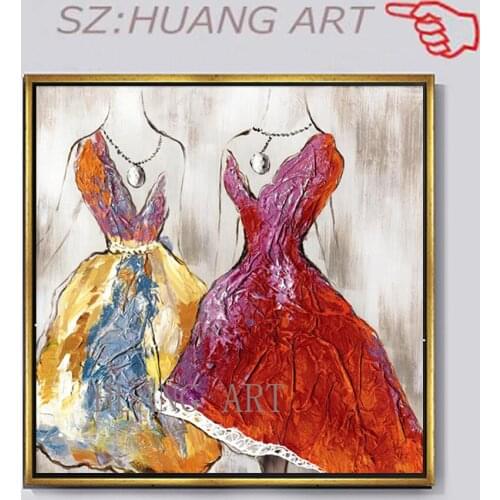 Abstract Thick Acrylic Red Skirt Painting 100% Handmade Oil Painting On Canvas Painting Wall Art For Bedroom Home Decoration