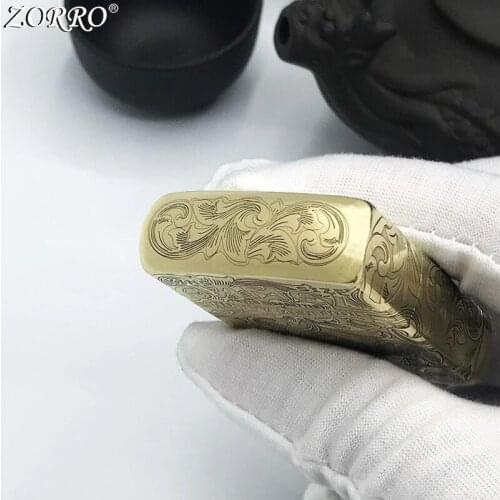 Zorro Gasoline Lighter Pure Copper Brass Kerosene Lighter Fine Carving Camel Bear Pattern Collection Metal Craft Men Gift