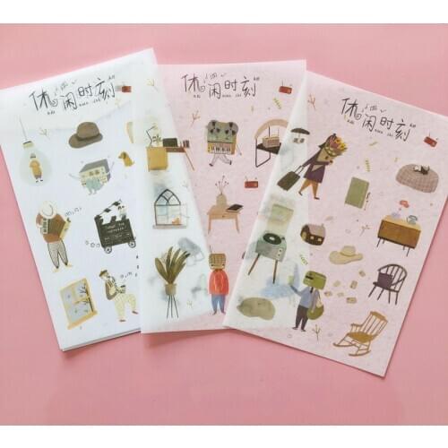 3 Sheets /Pack Leisure Time Washi Paper Stickers DIY Scrapbooking Diary Album Decoration