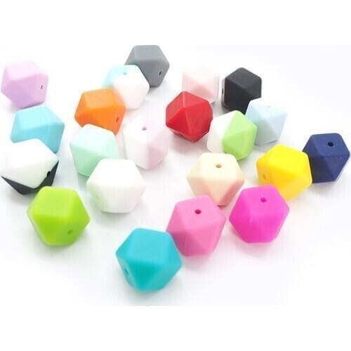 Chenkai 100PCS 17MM BPA Free Mini Hexagon silicone beads Teether Baby Teething DIY Infant Necklace Chewable Pacifier Chain Gift