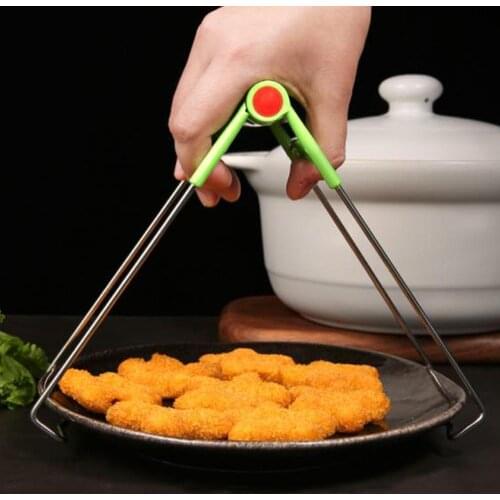 Stainless Steel Foldable Hot Bowl Clip Pot Dish Holder Steamer Plate Tong Anti-Hot Clamp Gripper Kitchen Tools Heat Insulation