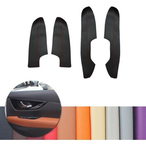 For Nissan X-Trail Rogue 2014 2015 2016 2017 2018 4pcs Car Interior Door Armrest Panel Microfiber Leather Cover Decor