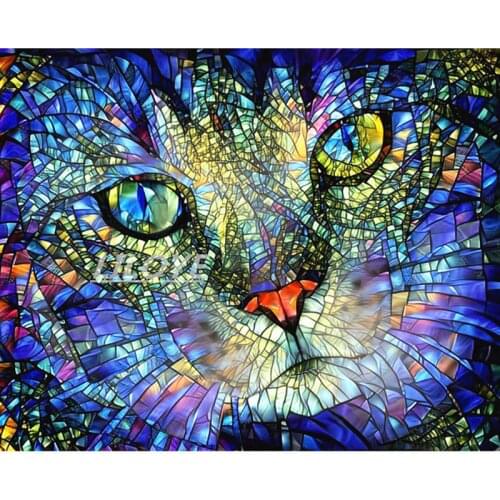 Full Square/Round 5D DIY Diamond Painting glass cat 3D Diamond Embroidery Animal Pictures Mosaic Art Home Decoration Gift CV508