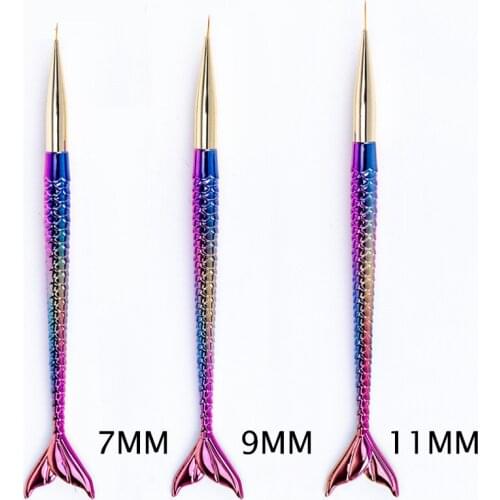 7/9/11mm Nail Art Liner Brush Line Stripe Fish Tail Gradient Pen Design Tip Painting Drawing Manicure Acrylic UV Gel Polish Tool