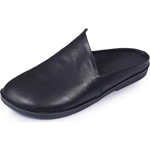 Leather Sandals for Women 2021 New Retro Outwear Flip-Flops Flat Soft Cowhine Solid Color Comfortable Feeling Addicted Classical