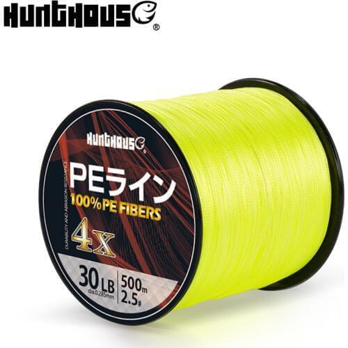 Hunthouse 4 strands cores pe braided fishing line multifilament wicker fishing cord string 300m 500m 1000m yellow green for bass