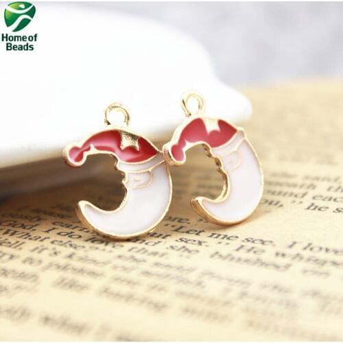 Moon Shape Saint Claus with Enamel Alloy Pendants for DIY Jewelry Making (30 Pieces/lot) ZA1086