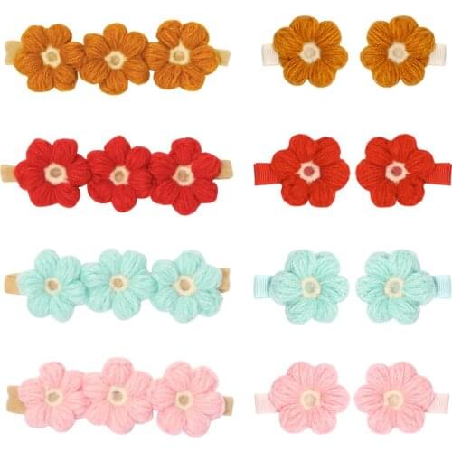 Handmade Knitted Flower Headband And Hair Clip Set, Infant Baby Toddlers Hair Accessories