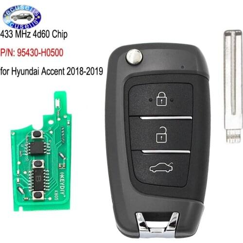 Upgraded Flip Remote Key Fob 433MHz 4D60 Chip for Hyundai Accent 2018-2019 P/N: 95430-H0500