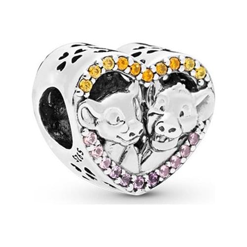 Simba and Nana Charm 100% Real 925 Sterling Silver Heart Charms Fit Necklace/ Bracelet Diy Jewelry