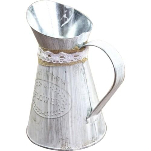 Shabby Chic Metal Pitcher Flower Vase White Retro Succulent Planter Barrel For Garden Decor Farmhouse Jug Plant Container