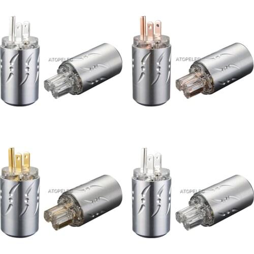 VIBORG Clear Aluminum Shell 99.998% Pure Red Copper US Male Plug + IEC Female Power Connector Silver/Gold/Rhodium Plated 512