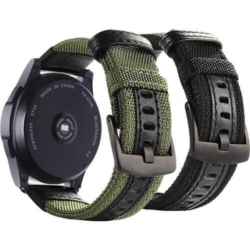 20 22mm Army Green Nylon leathe Strap for Samsung Galaxy Watch Active 2 42 46mm Gear S2 S3 Amazfit Huawei watch GT2 Replace Band