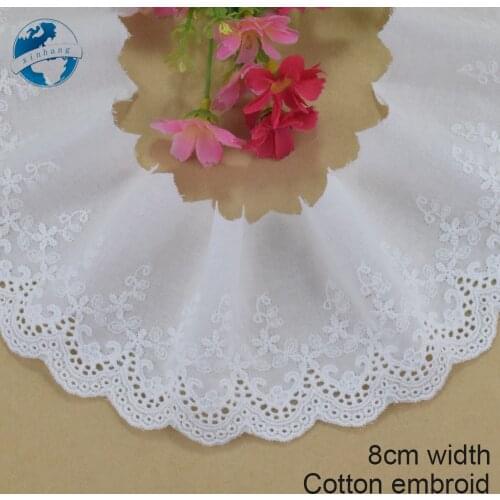 8cm Width Cotton Embroidery Lace White Sewing Flower Pattern Ribbon Fabric DIY Garment Wedding Accessories Guipure Trim #4245