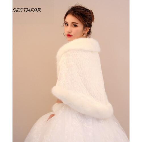 Bridal Wraps Warm Wedding Wrap Women Winter Sleeves Fur Boleros Bridal Jacket Elegant Evening Coat Fur Shawl PJ045