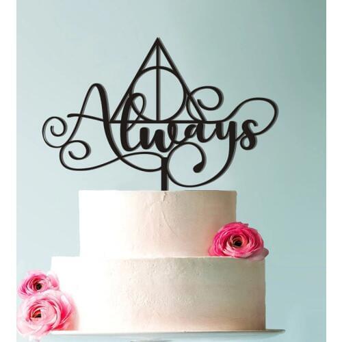 Always Cake Topper Inspired Wedding Cake Topper Always Cake Sign Hallows Wedding wood Cake Topper Acrylic Mirror Gold