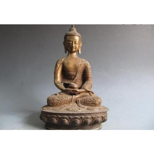 USPS to USA S0175 Tibet Old Copper Bronze Carved lotus flower Bodhisattva Buddha Take Bowl Statue