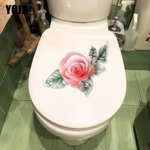 YOJA 21.7*22.7CM Red Rose With Leaves Fashion Bedroom Wall Stickers Mural Toilet WC Decor T1-0751