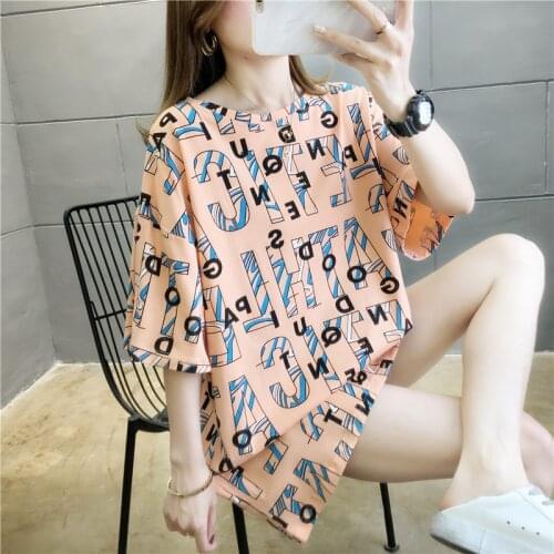 Letter Print Tops 2020 Summer Clothes Women Fashion Casual Loose Short Sleeve Oversized T Shirt Korean Hip Hop T-shirt NS4536