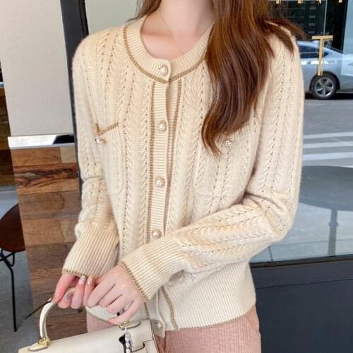 Elegant Short Coat Ladies Sweaters Hollow Long Sleeve Round Neck Sweater Cardigan 2021 New Spring Autumn Comfortable Knit Jacket