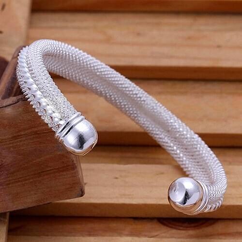 Womens Mesh Twisted Band Silver Plated Korean Style Bangle Snake Bracelet A3EY