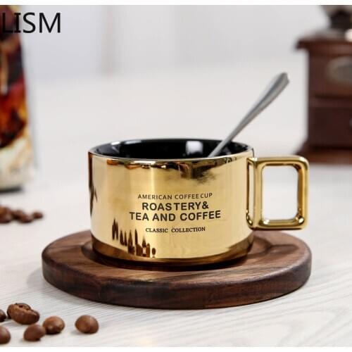 Gold Luxury Ceramic Cup with Spoon Retro Office Porcelain Cup and Saucer Set Turkish Coffee Afternoon Tea Cups Tazas De Cafe New