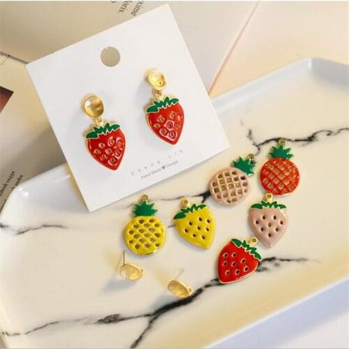 10pcs/lot New Fruit Strawberry Charms Connectors For DIY Fashion Earrings Hangings Pendant ornament accessories jewelry making