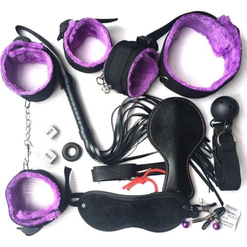 10 Pcs Lovers Flirting Foreplay Adult Games Dice BDSM Sex Bondage Set Porno Sex Handcuffs Erotic Accessories Whip Rope SM Kit