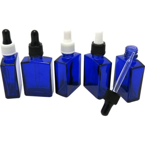 10 X 30ML Cobalt Blue Square Glass Bottle with Plastic Dropper Cap, 30 CC Fancy Cosmetic Oil Dropper Bottle