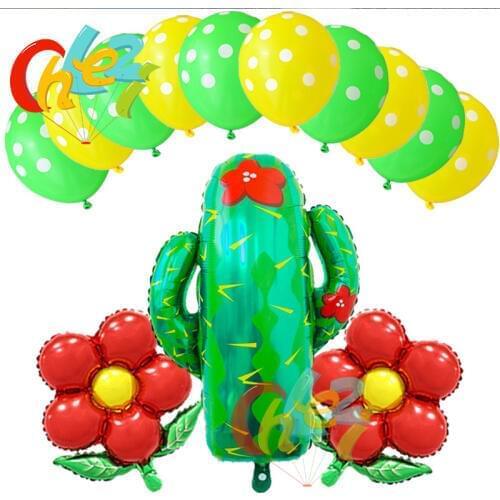 13pcs Large Cactus Tree helium Foil Balloons Hawaii Tropical Forest Decorations globos Tropical Forest Plants Party Supplies Toy