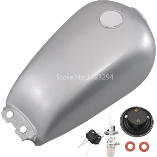 2.4Gallon 9L Silver Fuel Gas Tank With Cover Keys Mounting Hardware kit Fit For Suzuki GN 125 250 Models