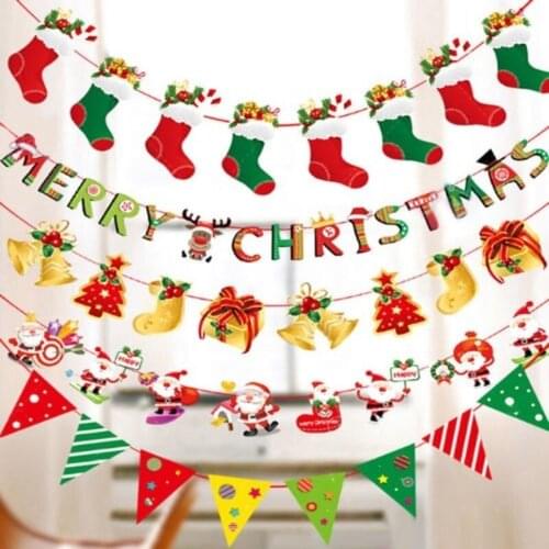 2.5M Multi Style Garlands Merry Christmas Hanging Banner Xmas Party Santa Claus Elk Tree House Sock Decor Home office Decoration