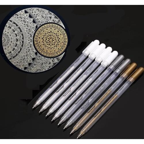 3pcs/Set White Gel Pen Set 0.6mm Fineliner Sketching Pens For Artists Painting Black Papers Drawing Design Silver Highlight Pen