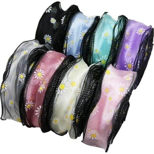 5 yards/roll) 55mm Wave Silk Organza Ribbon Bow Material For Gift Wrapping Hair Print Flower Decoration Lace ribbons